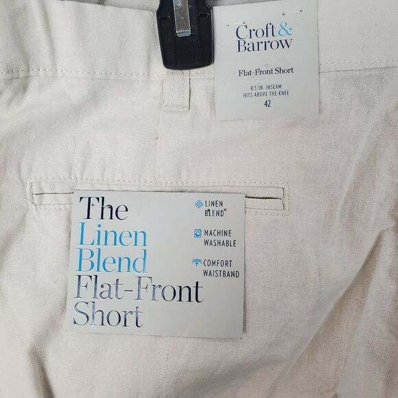 Croft & Barrow Size 42, Linen Blend Khaki Chino Shorts - Picture 6 of 7